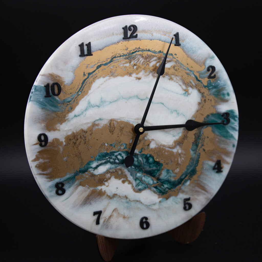 Handcrafted 14-Inch Teal & Gold Resin Wall Clock - Art Nouveau Elegance